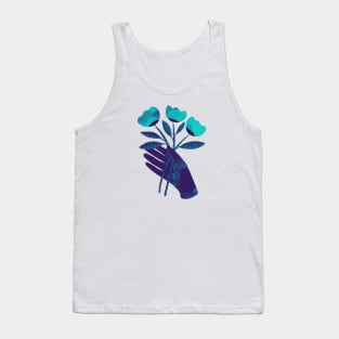 Dark purple blue hand with turquoise flowers for you Tank Top